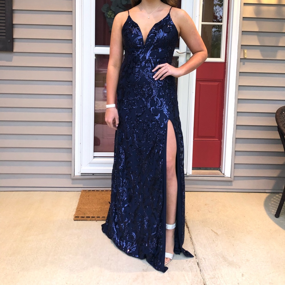 Beautiful blue sequined prom dress